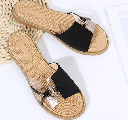 Half Suede and Transparent Flat Sandals (One Pair)