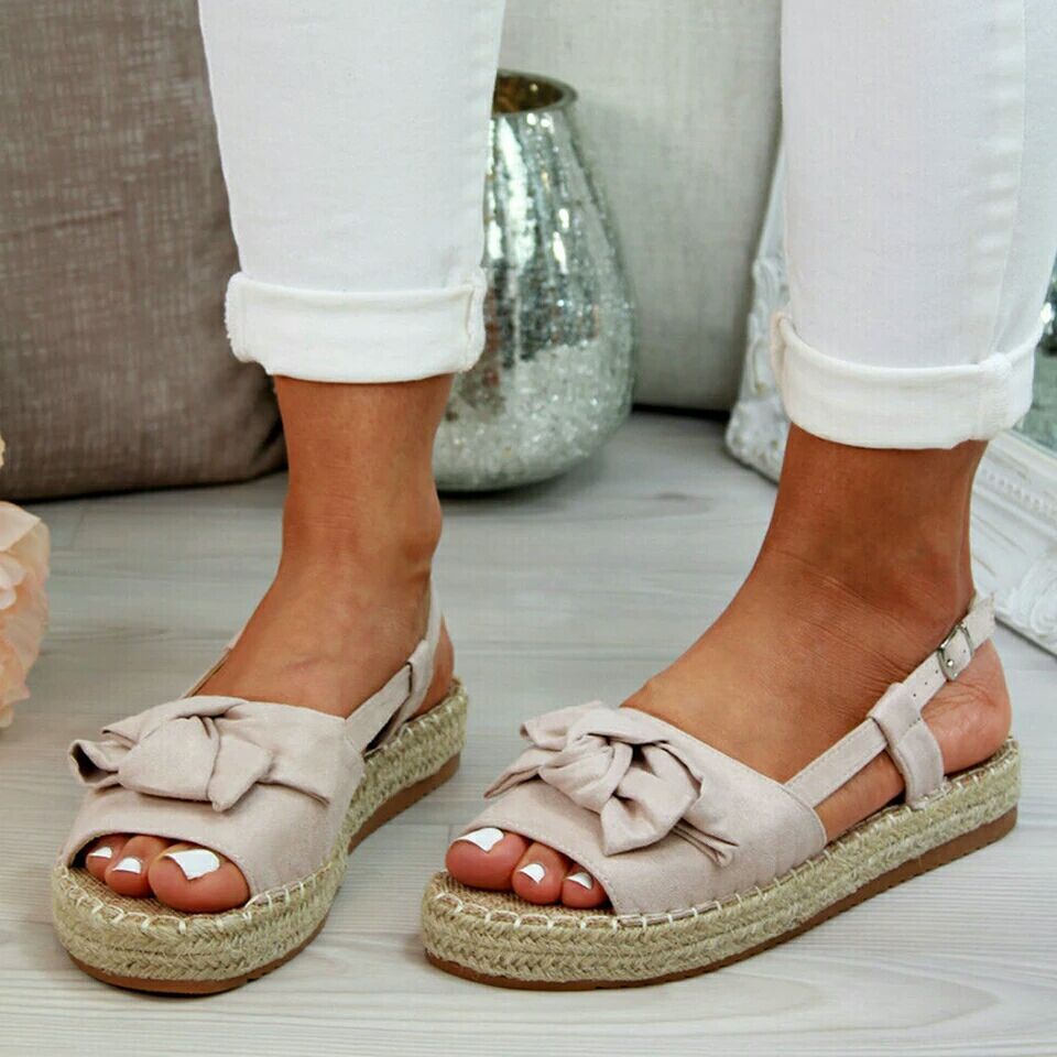 Bow Sandals, Woven Sandals, Thick-Soled Peep-Toe Shoes