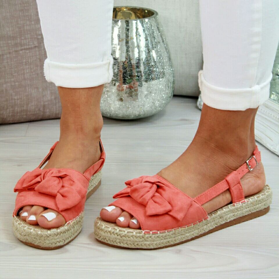 Bow Sandals, Woven Sandals, Thick-Soled Peep-Toe Shoes