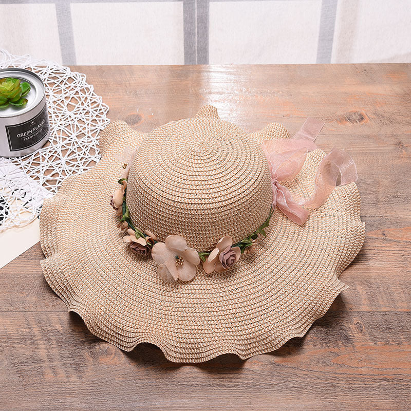 Women's Summer Beach Straw Hat with Flower Design