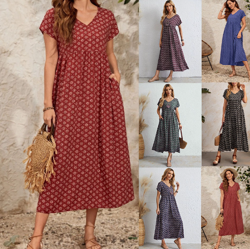Original Design Women's Floral Maxi Dress with Tie Neck