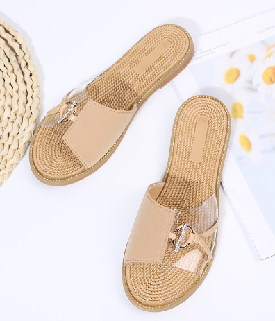 Half Suede and Transparent Flat Sandals (One Pair)