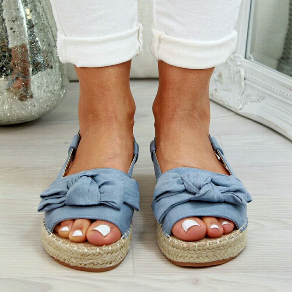 Bow Sandals, Woven Sandals, Thick-Soled Peep-Toe Shoes