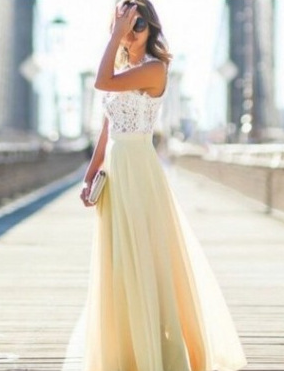 New Lace-Trimmed Chiffon Maxi Dress