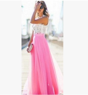 New Lace-Trimmed Chiffon Maxi Dress