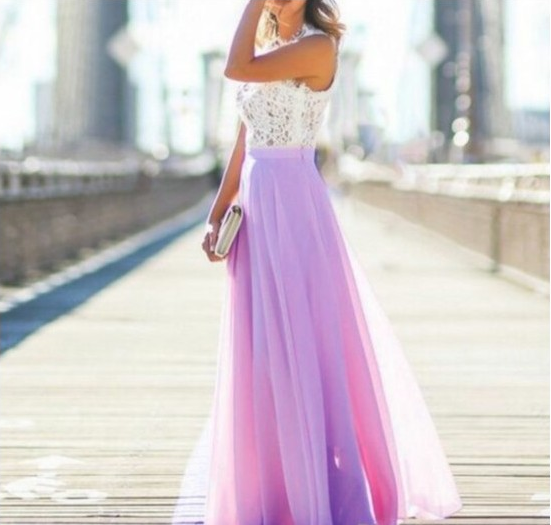 New Lace-Trimmed Chiffon Maxi Dress