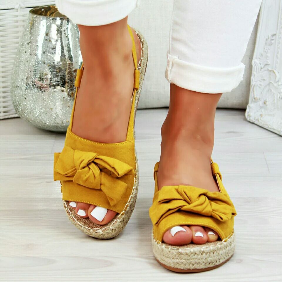 Bow Sandals, Woven Sandals, Thick-Soled Peep-Toe Shoes