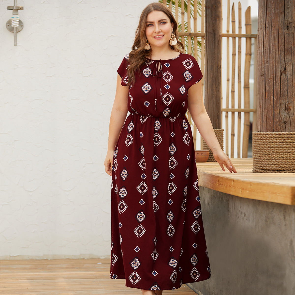 Original Design Women's Floral Maxi Dress with Tie Neck