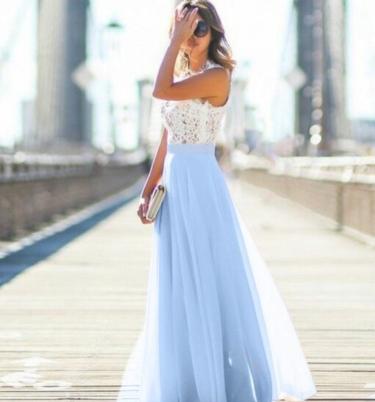 New Lace-Trimmed Chiffon Maxi Dress