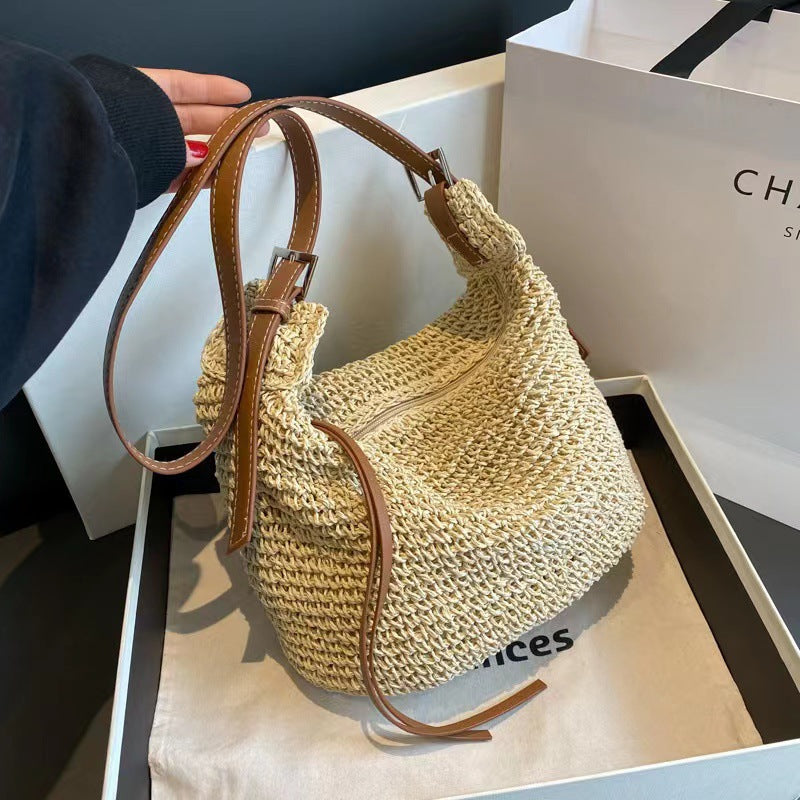 Lampaul Straw Bag with Leather Crossbody Strap (One Piece)