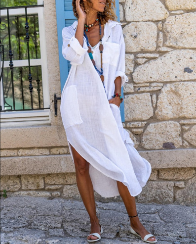 New Solid Color Summer Dress with Off-Shoulder Design