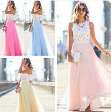 New Lace-Trimmed Chiffon Maxi Dress