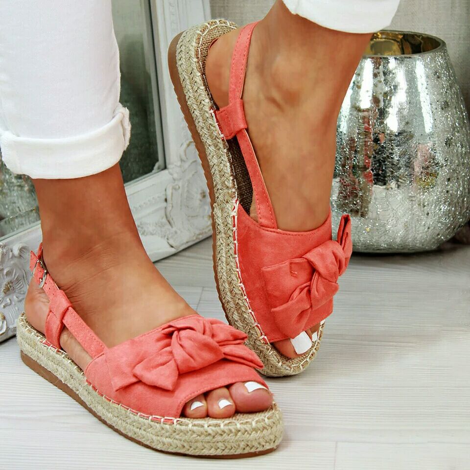 Bow Sandals, Woven Sandals, Thick-Soled Peep-Toe Shoes