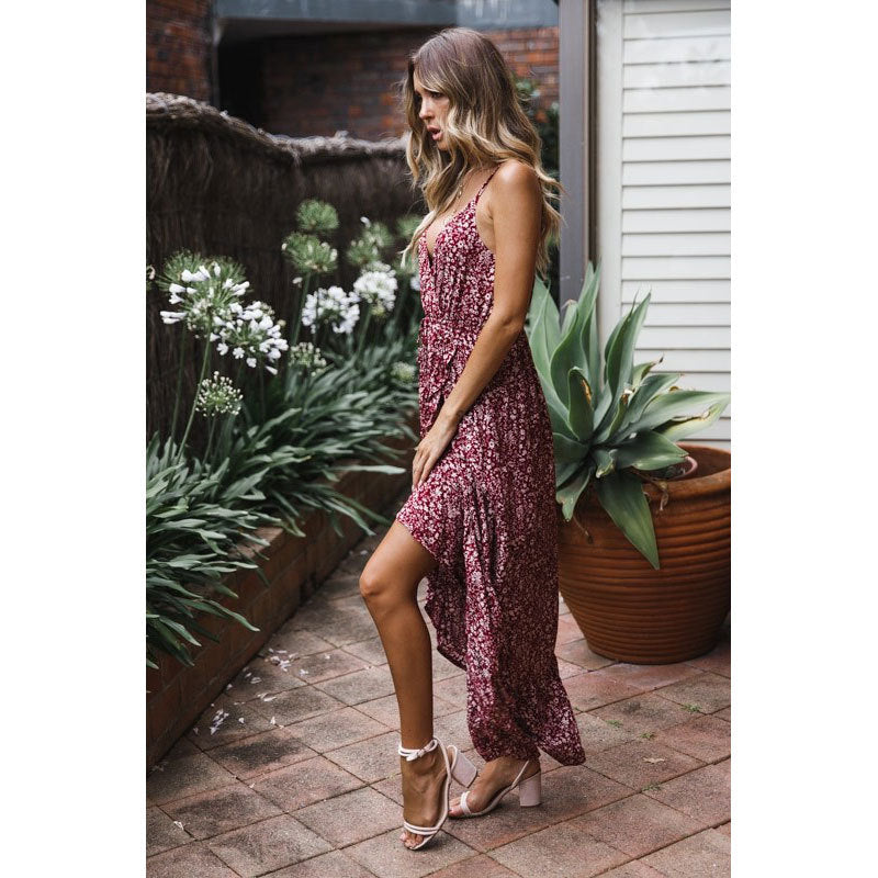 Sexy Floral Print Maxi Dress with Bow Straps