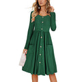 Solid Color Casual Dress with Elegant Button Detail