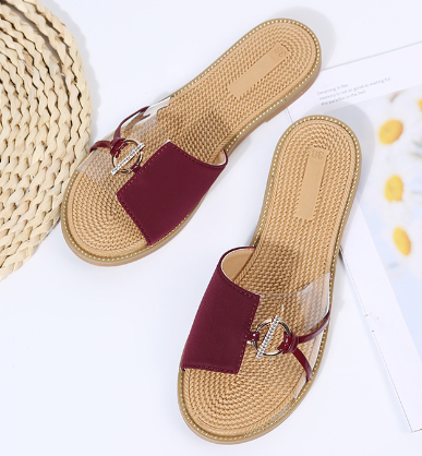Half Suede and Transparent Flat Sandals (One Pair)