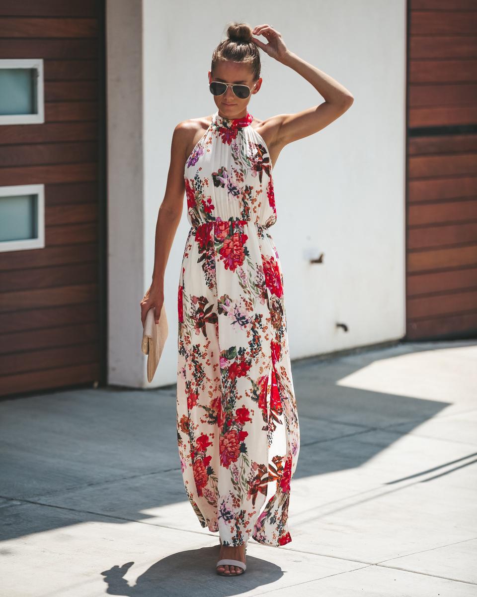 Floral Print Sleeveless Maxi Dress