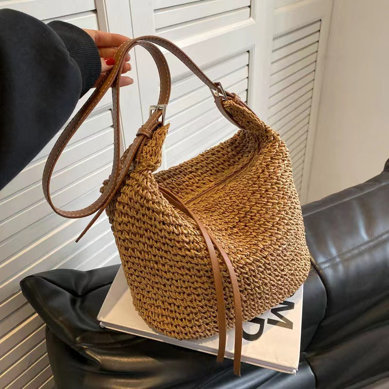 Lampaul Straw Bag with Leather Crossbody Strap (One Piece)