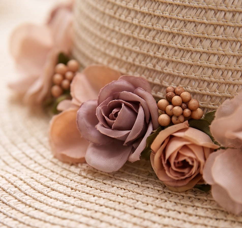 Sombrero Riviera | Sombrero de Paja Ondulado con Flores Beige