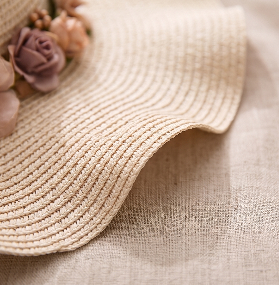 Sombrero Riviera | Sombrero de Paja Ondulado con Flores Beige