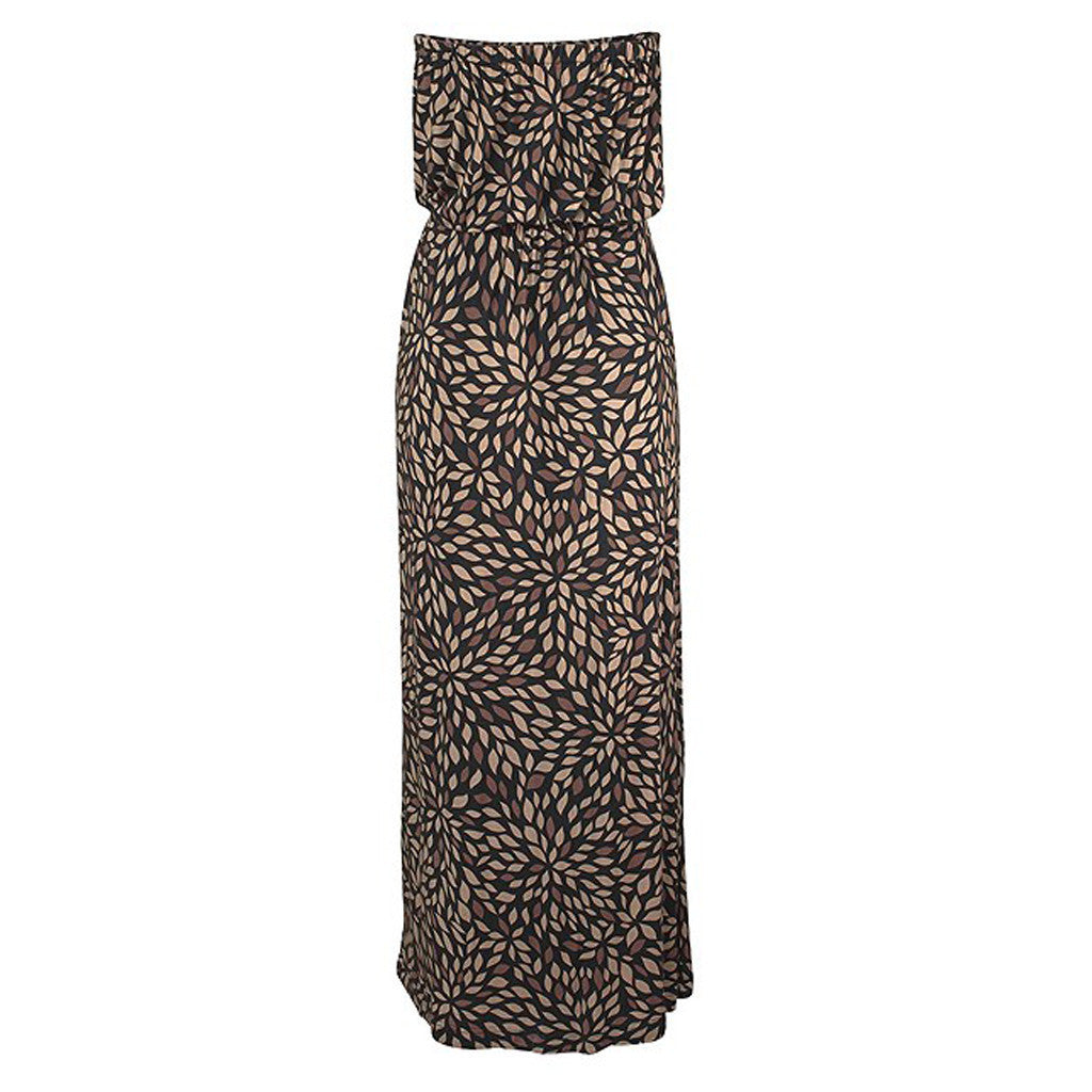 Bohemian Style Strapless Maxi Dress with Prints