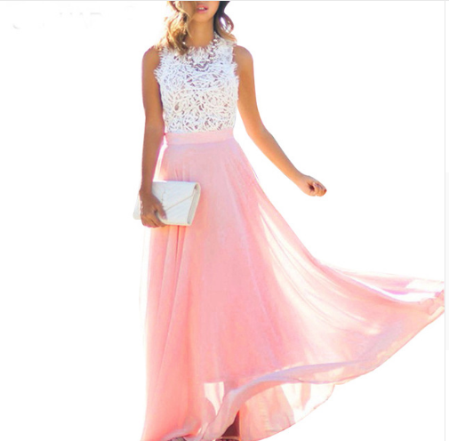 New Lace-Trimmed Chiffon Maxi Dress