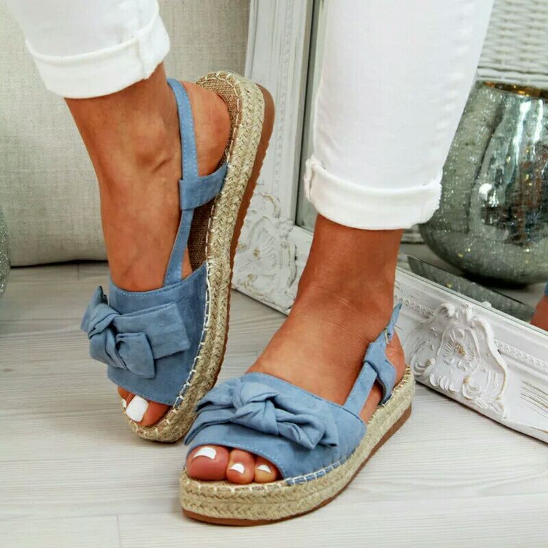 Bow Sandals, Woven Sandals, Thick-Soled Peep-Toe Shoes