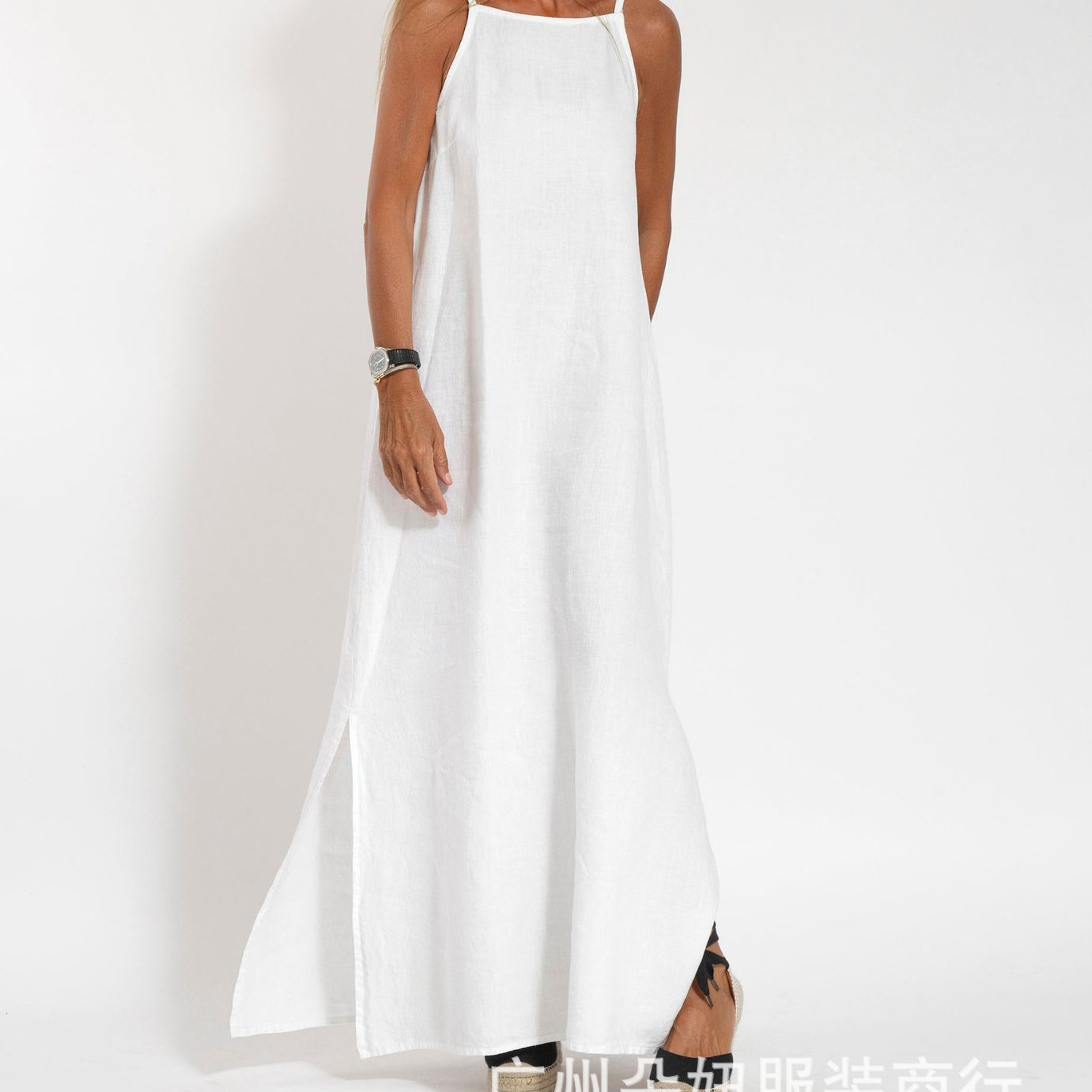 Casual Cotton & Linen Split Sling Dress for Women