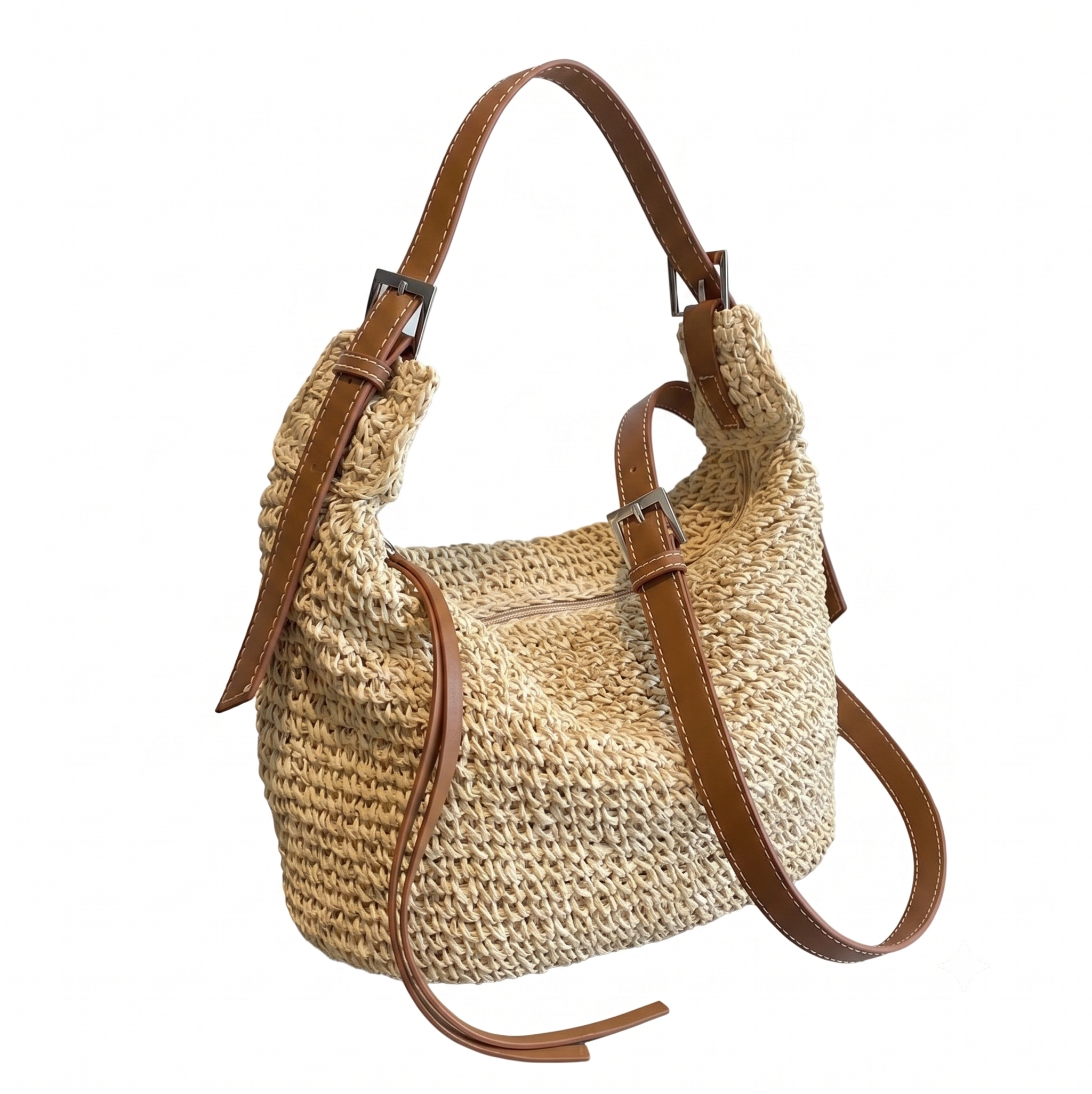 Lampaul Straw Bag with Leather Crossbody Strap (One Piece)