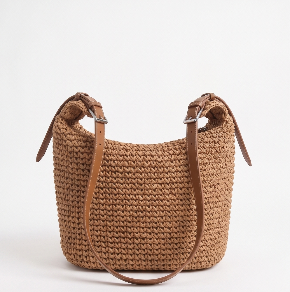 Lampaul Straw Bag with Leather Crossbody Strap (One Piece)