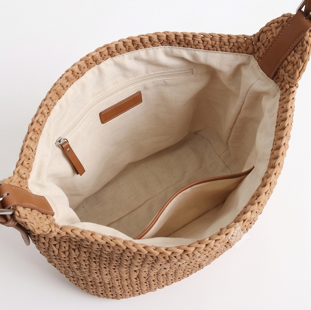 Lampaul Straw Bag with Leather Crossbody Strap (One Piece)