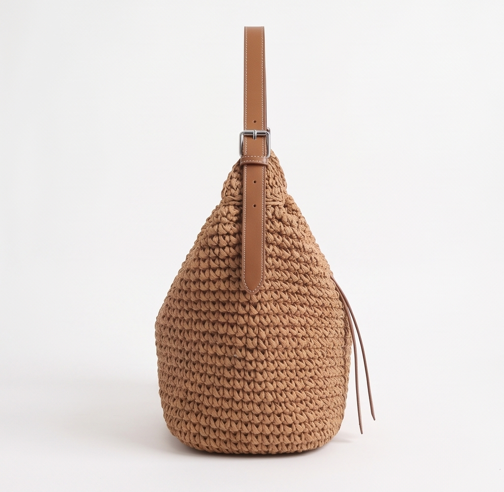Lampaul Straw Bag with Leather Crossbody Strap (One Piece)