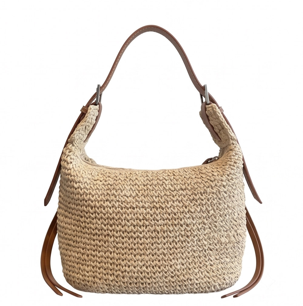 Lampaul Straw Bag with Leather Crossbody Strap (One Piece)