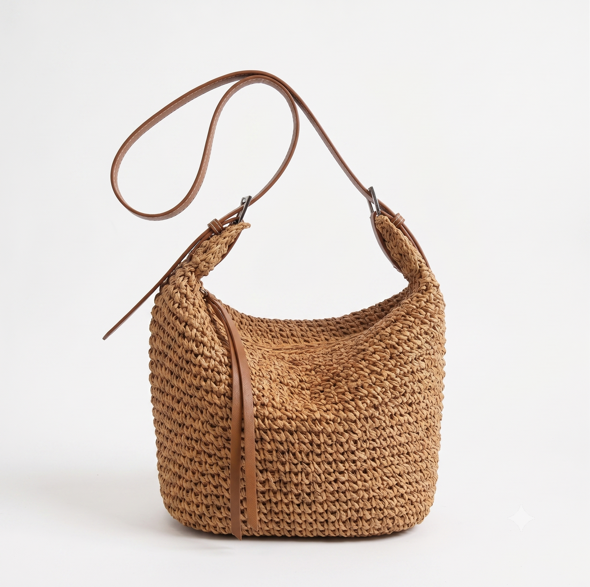 Lampaul Straw Bag with Leather Crossbody Strap (One Piece)